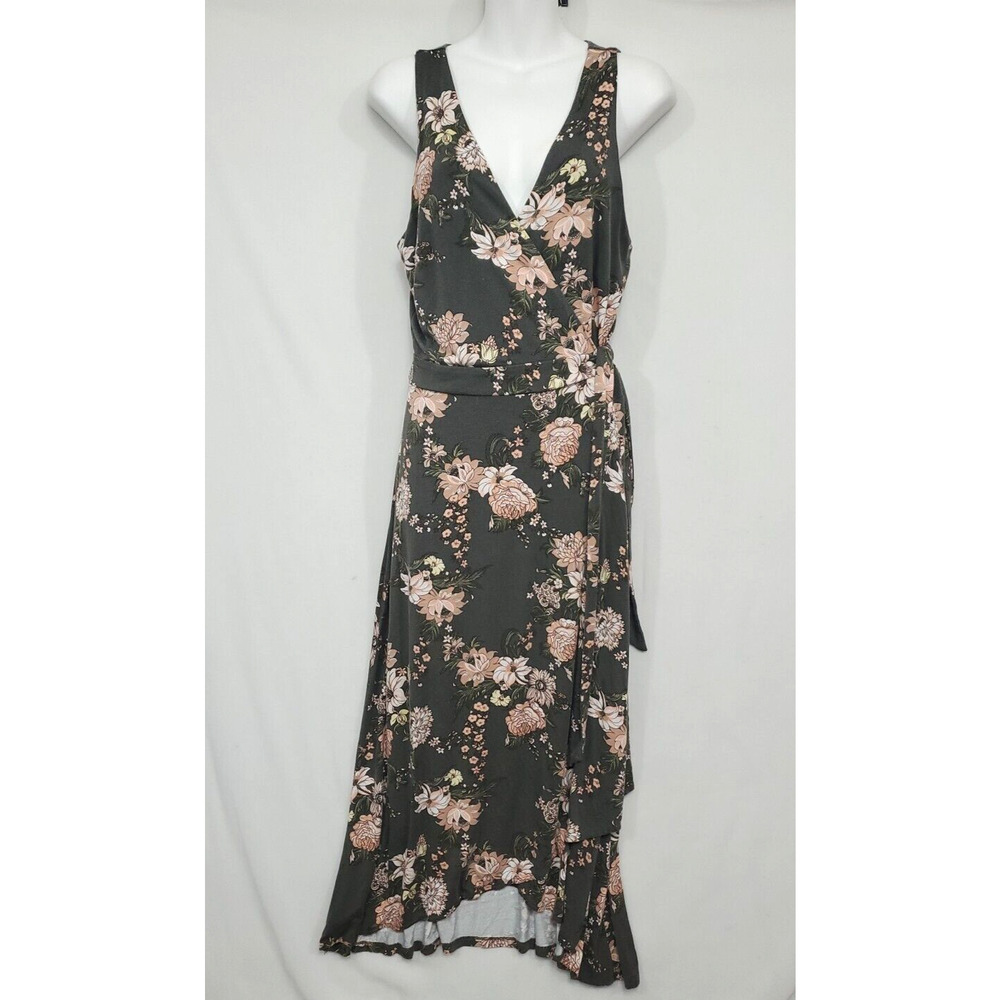 Loft‎ Wrap Tank Dress Women S Maxi High Low Olive Pink Floral Soft Knit Stretch